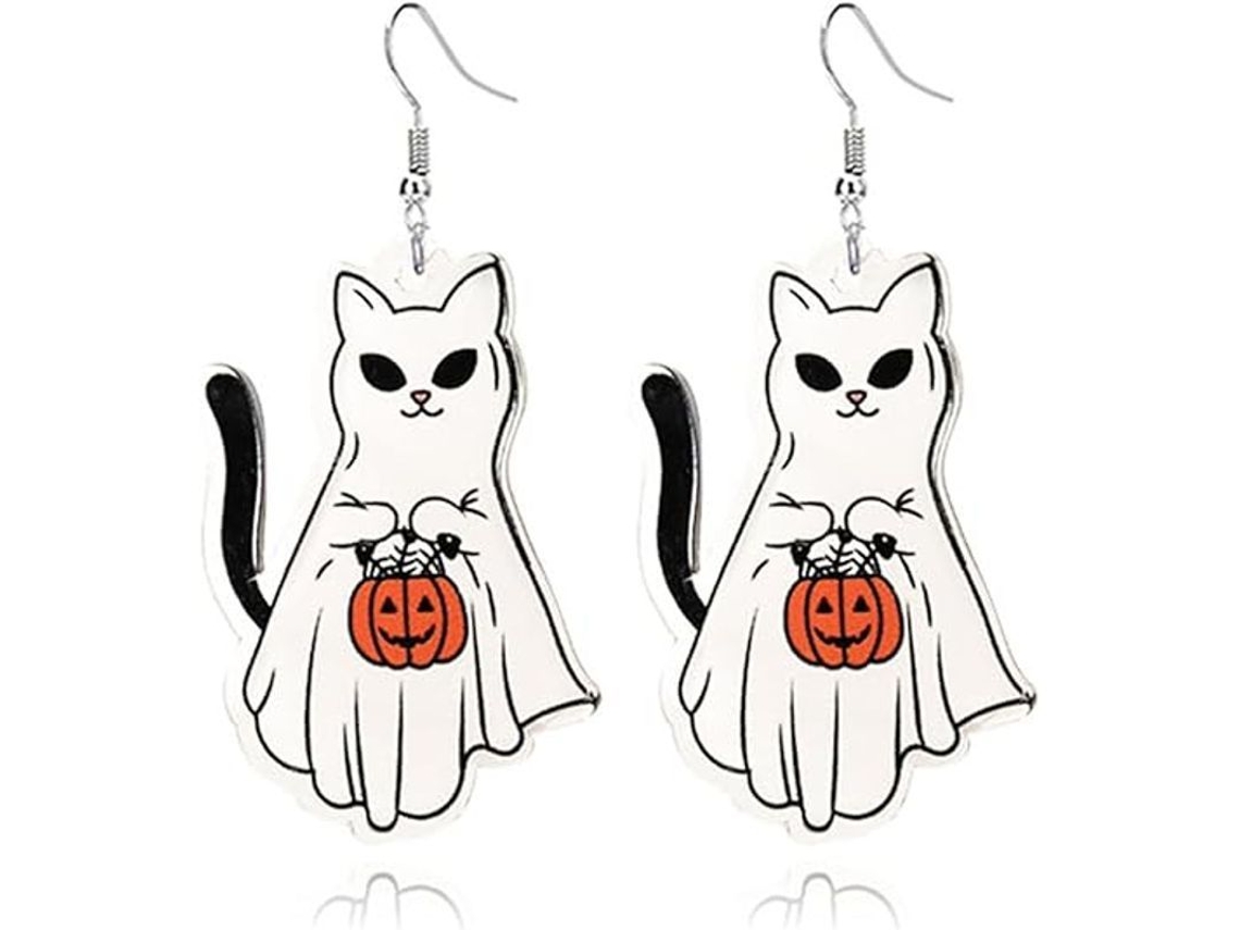 Bonitos Pendientes De Halloween Con Fantasmas, Calabazas, Gatos Y Arañas En Acrílico Para Mujer.