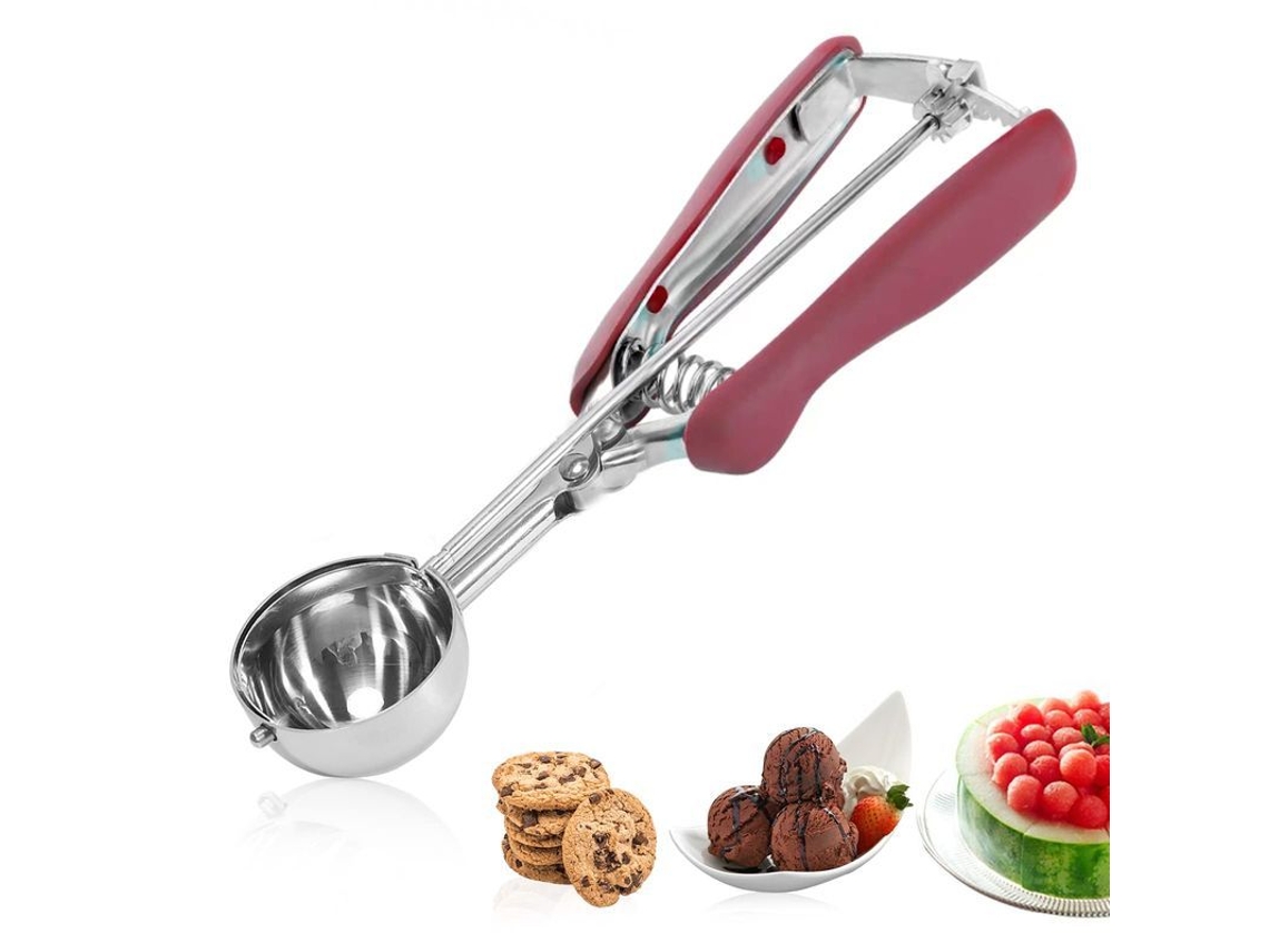 Colher de sorvete em aço inoxidável 2026-304 com gatilho, 4 cm, para biscoitos e cupcakes