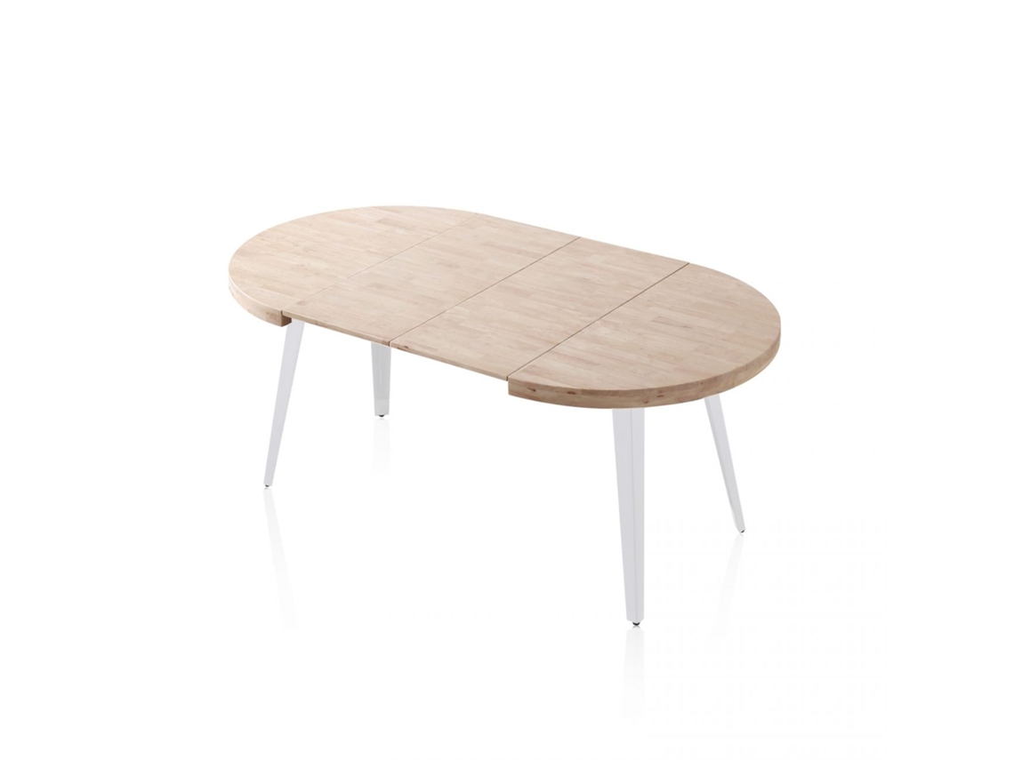 Mesa redonda extensible Berg Blanco - Roble 100/180 x 78 x 100 cm