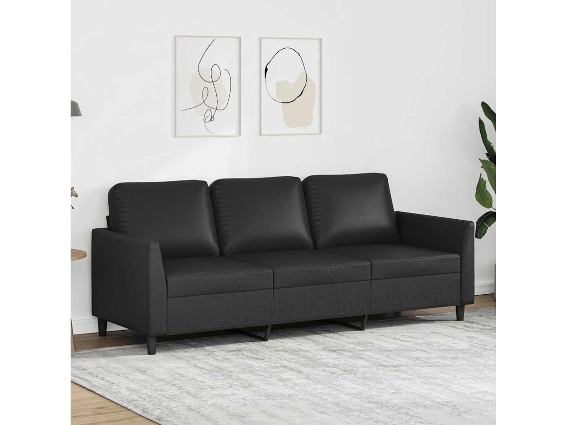 Sofá De 3 Plazas | Sofá De Salón | Sofá De Descanso De Cuero Sintético Negro 180 Cm