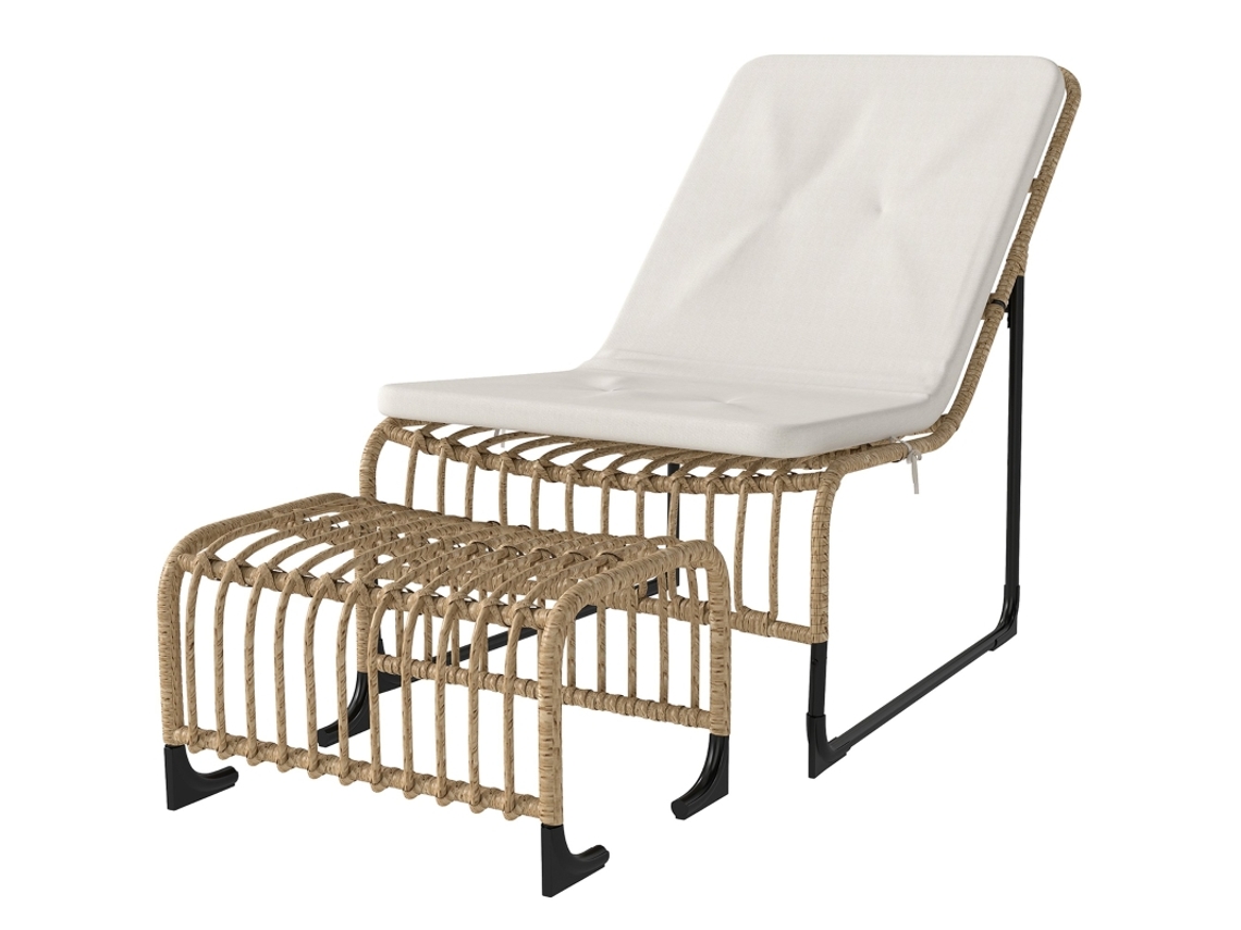 Sillón Reclinable De Mimbre Con Reposapiés De Madera Natural Y Protección Uv.