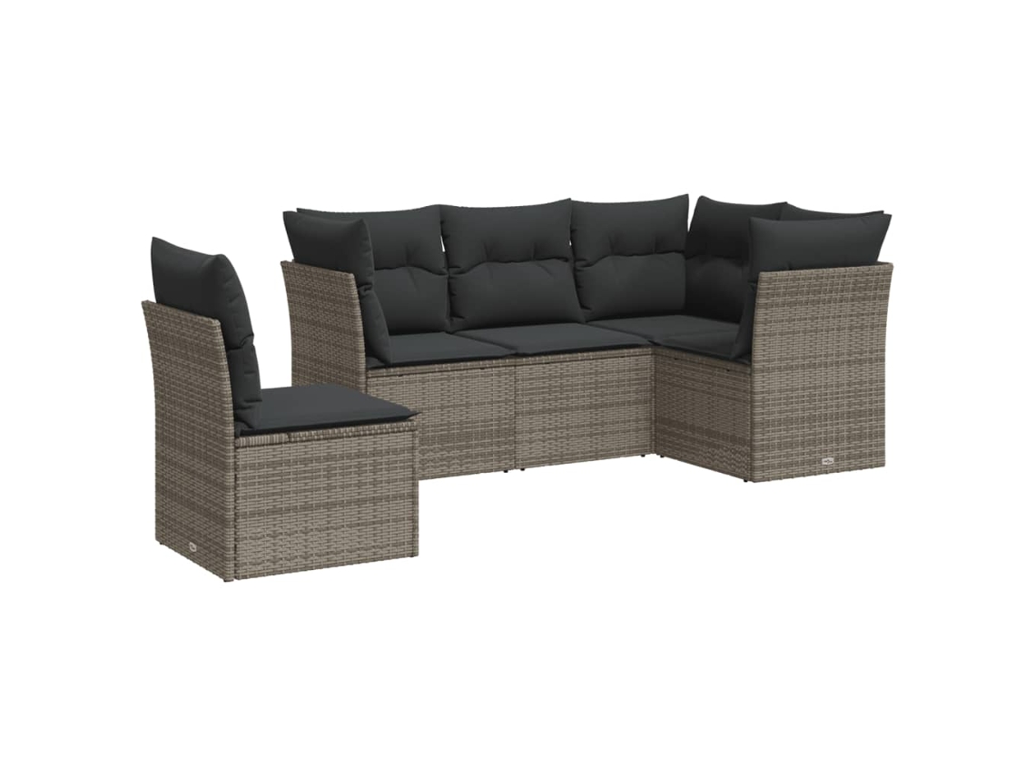 Conjunto 5 de sofás jardín con cojines VIDAXL ratán sintético gris