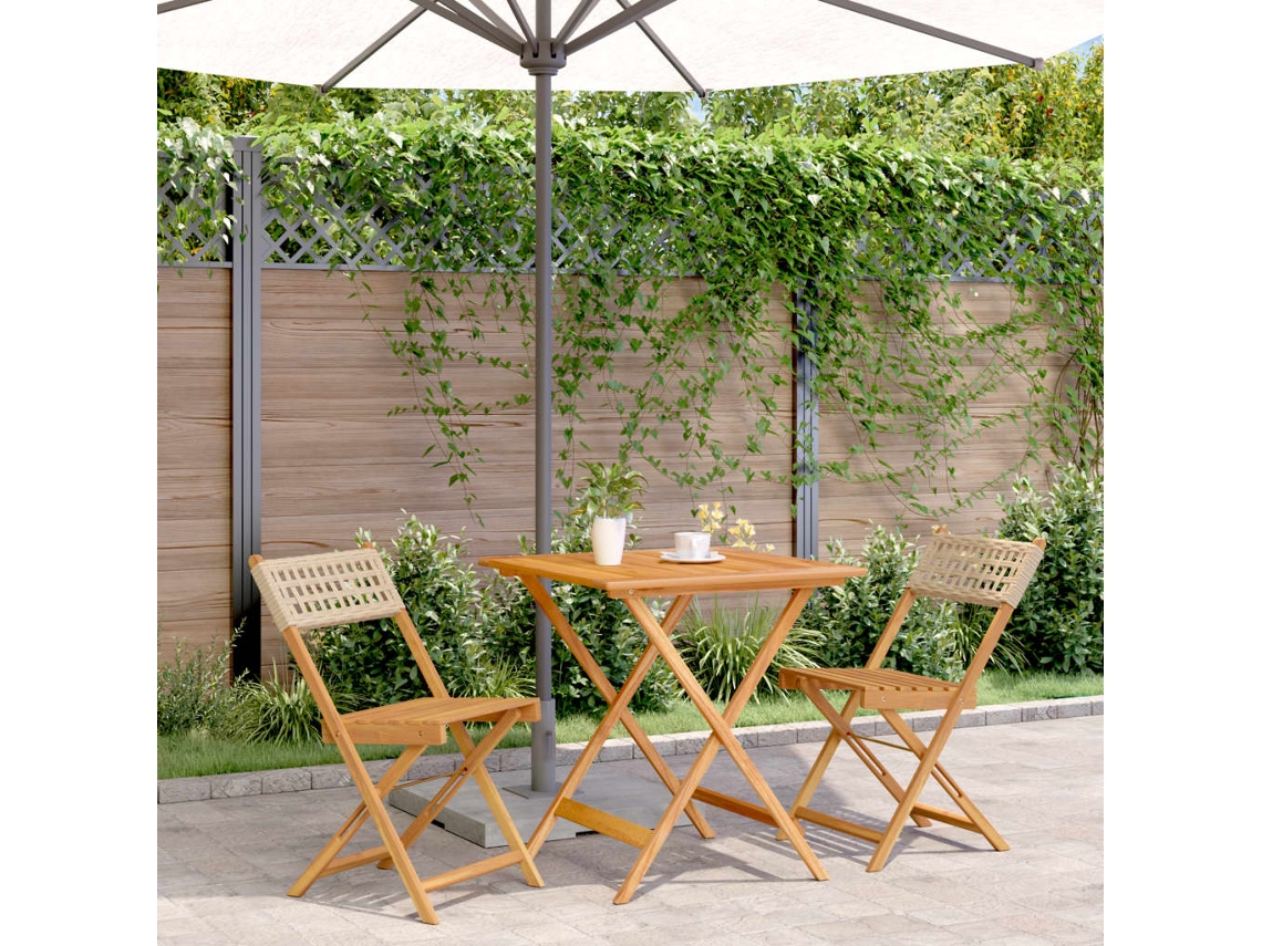 Conjunto de bistró de mimbre y madera maciza beige Dkd Home Decor
