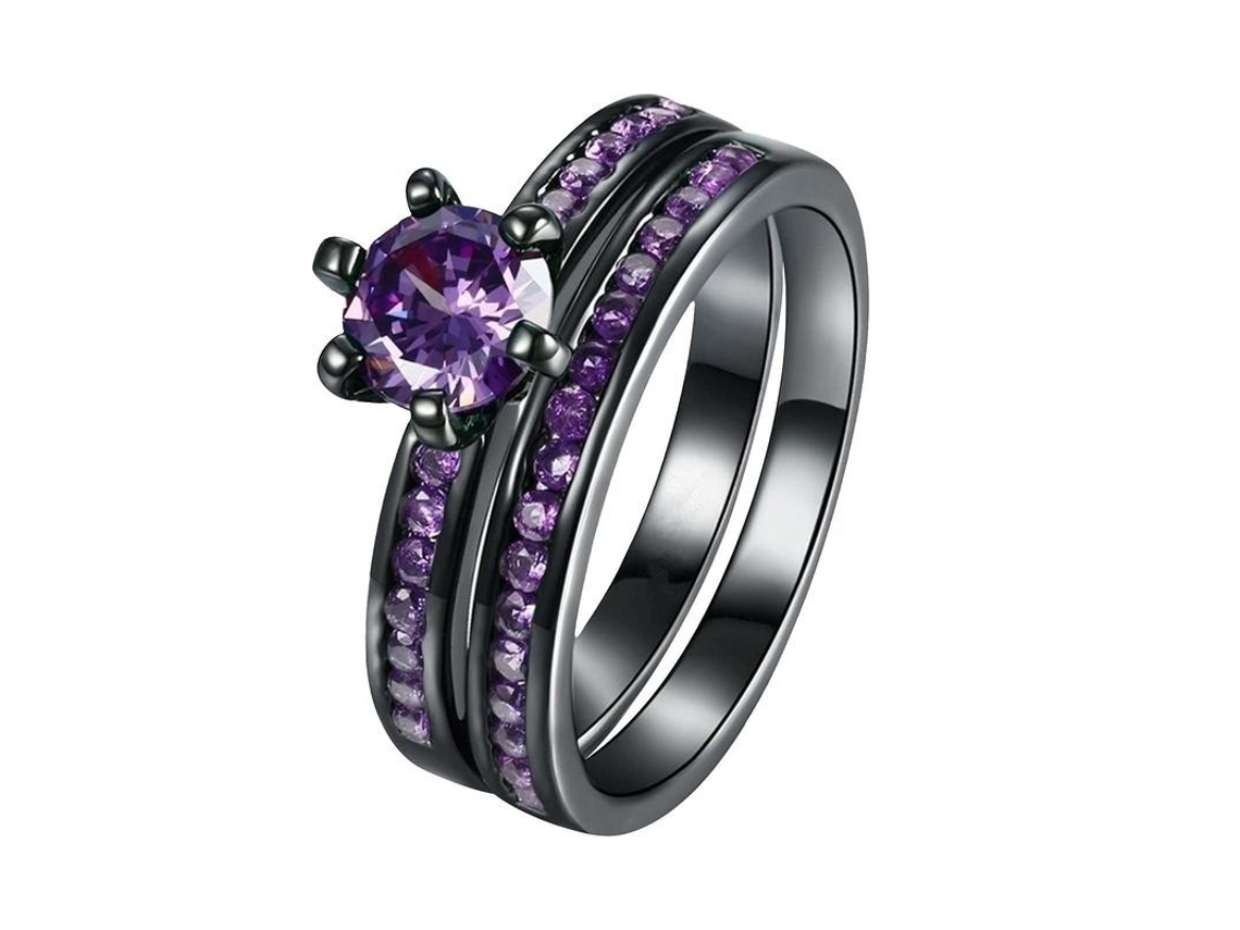 Anillos Apilables 2pc Para Mujeres - Joyas De Promesa Regalo (morado, Número Yzy)