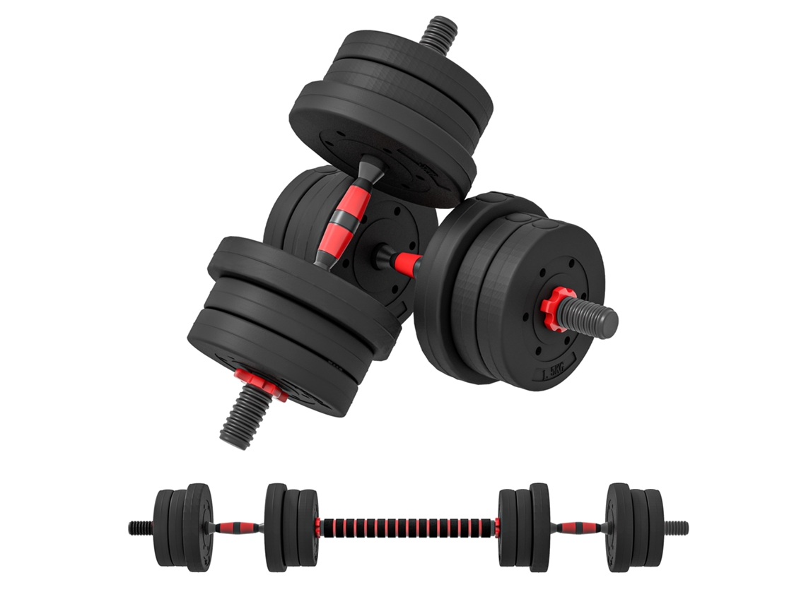 Juego de mancuernas ajustables 2 en 1 de 20 kg con barras incluidas - Fitness