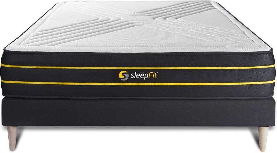 Conjunto de Somier Negro + Colchón SLEEPFIT Ultra (150x200 cm - Muelles Ensacados)