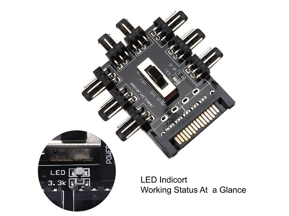 Concentrador De Ventiladores Pwm De 8 Canales Y 3 Pines Para Cpu De Placa Base, Conector Sata Para Refrigeración De Ordenador De Sobremesa