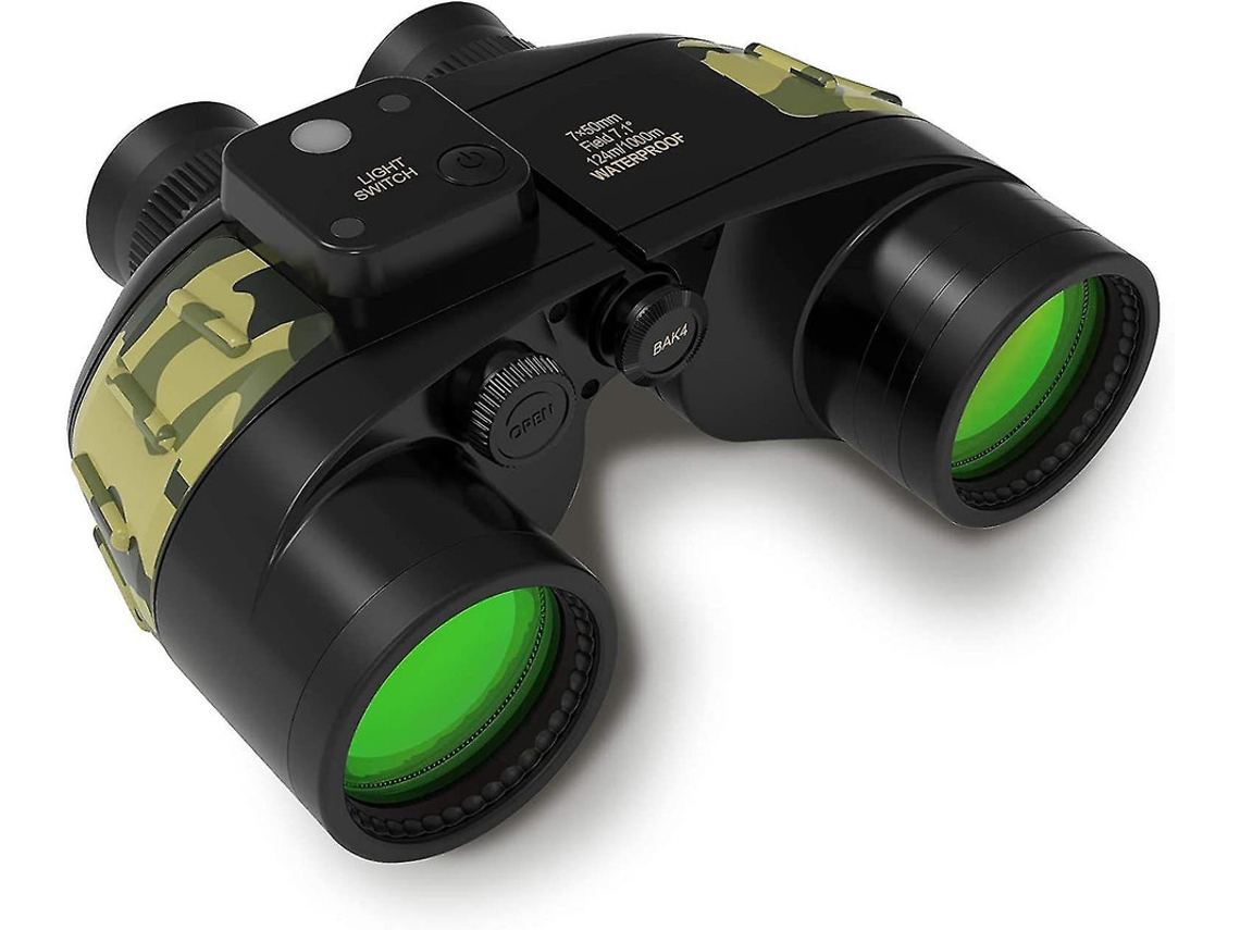 Binoculares marinos profesionales flotantes de 10x50, IP68, con iluminación militar, brújula, telémetro, navegación, deportes acuáticos, navegación, caza de aves, color negro, Yizhood