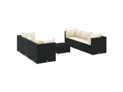 Conjunto 7 de muebles de jardín y cojines VIDAXL ratán sintético negro