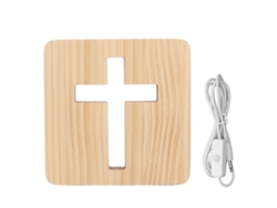 Lámpara De Noche Led Cruz 3d Diseño Hueco Madera Para Dormitorio Sala Oficina