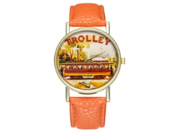 Reloj De Pulsera Unisex Con Correa De Pu Y Esfera Redonda, Diseño Estándar De Carrito Naranja.