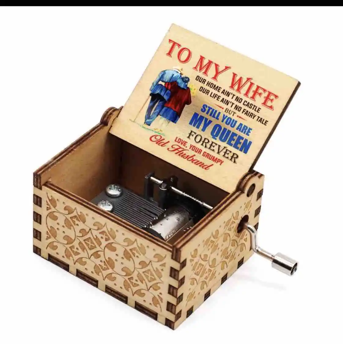 (para Mi Esposa 2) Caja De Música De Madera Con Manivela Y Mecanismo Silencioso, Un Regalo Romántico De Aniversario.