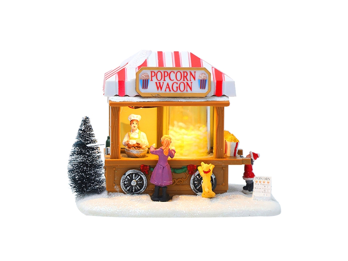 Casas de pueblo de Navidad iluminadas con LED, con música, casa de palomitas de maíz de pueblo de Navidad para decoración del hogar
