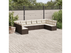 Conjunto de sofás de jardín de 10 piezas con cojines de mimbre marrón de DKD Home Decor