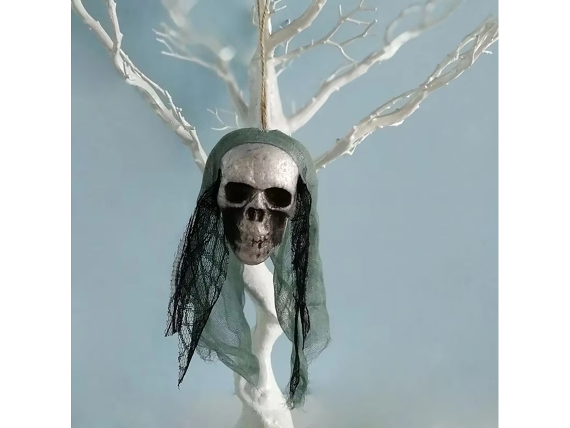 Decoración de calavera de Halloween, adorno colgante de espuma con cabeza de hueso y atuendo de novia, accesorio espeluznante verde Viewleaf