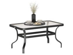 Mesa Auxiliar, Mesa De Centro De Cristal Templado, Mesa Auxiliar Con Diseño Ondulado, Esquinas Redondeadas, Mesa De Balcón, 95x55 Cm, Color Negro
