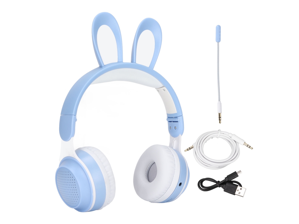 Auriculares Inalámbricos Bluetooth 5.0 Para Niños Con Luces Led, Orejas De Conejo, Ajustables Para El Aprendizaje En Línea, Color Azul.