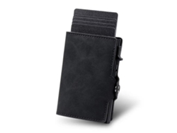 Cartera vintage fina con tarjetero, piel sintética negra, unisex, compacta, Tommy01