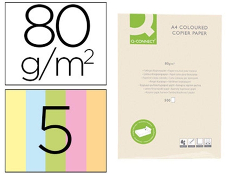Papel Color Q Connect Din A4 80 Gr 5 Colores Surtidos Pack De 500 Hojas