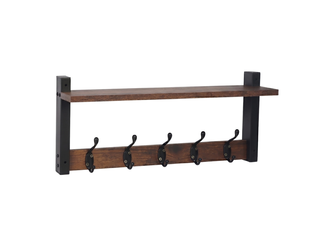 Relaxdays Organizador De Llaves 5 Ganchos Con Bandeja, Pared, 19x43,5x11,5 Cm, Industrial Marrón/negro