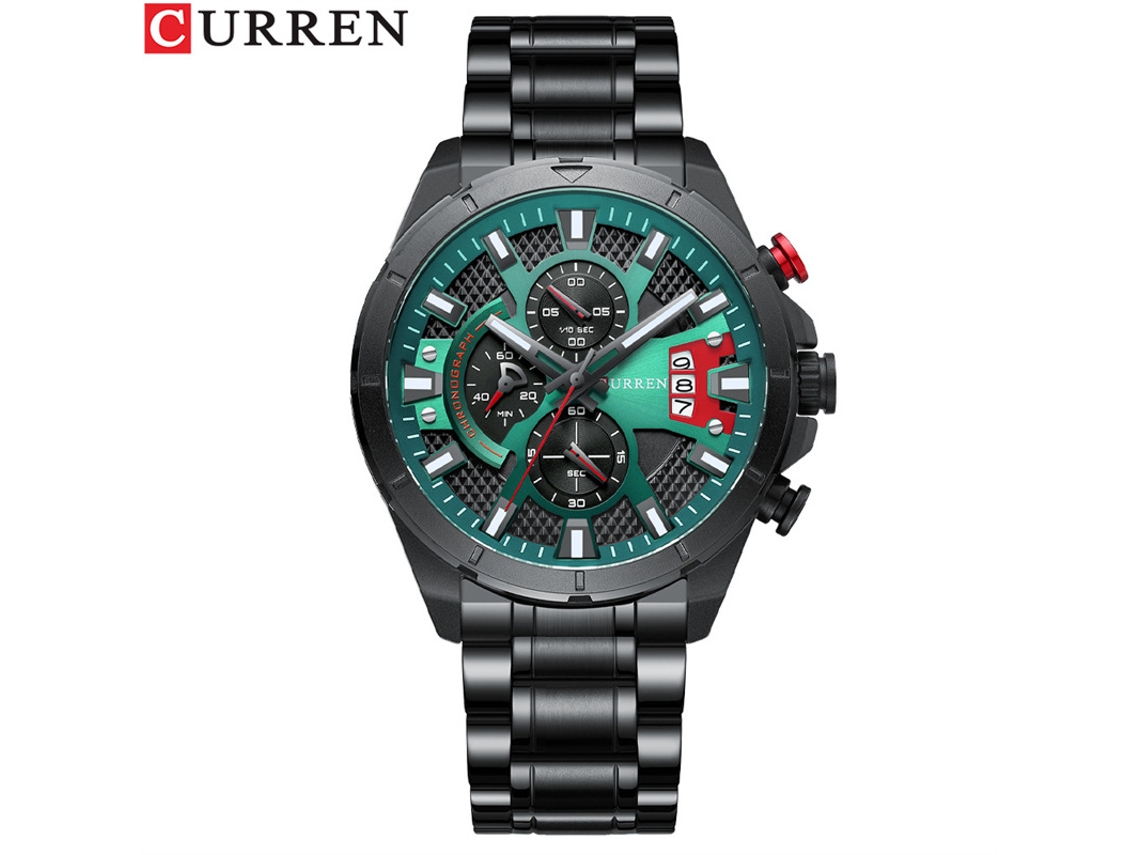 (negro Verde) Reloj De Hombre Moderno, Impermeable, Con Cronógrafo De Seis Agujas Y Cinta De Acero Fluida Multifuncional