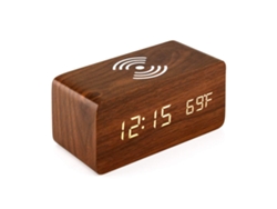 Reloj despertador de madera con carga inalámbrica Qi, LED, para iPhone Samsung RNEMITERY