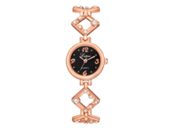 Reloj De Pulsera Para Mujer Con Brazalete De Aleación Y Diamantes De Imitación, Esfera Redonda, Cuarzo Oro Rosa, Negro.