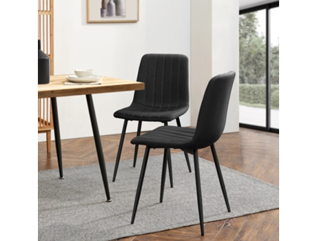 Juego de 2 sillas de comedor Elsern tela (100% poliéster) y acero 89 x 43 x 51 cm - Negro [en.casa]