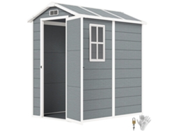 Casita Metálica Pequeña Para Exteriores, 2,1 M², 131 X 186 X 198 Cm, Ventana, Suelo, Puerta, Cerradura, Gris.