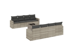 Maison Exclusive - Juego de sofás de jardín de 9 piezas con cojines, mimbre y patas gris claro.