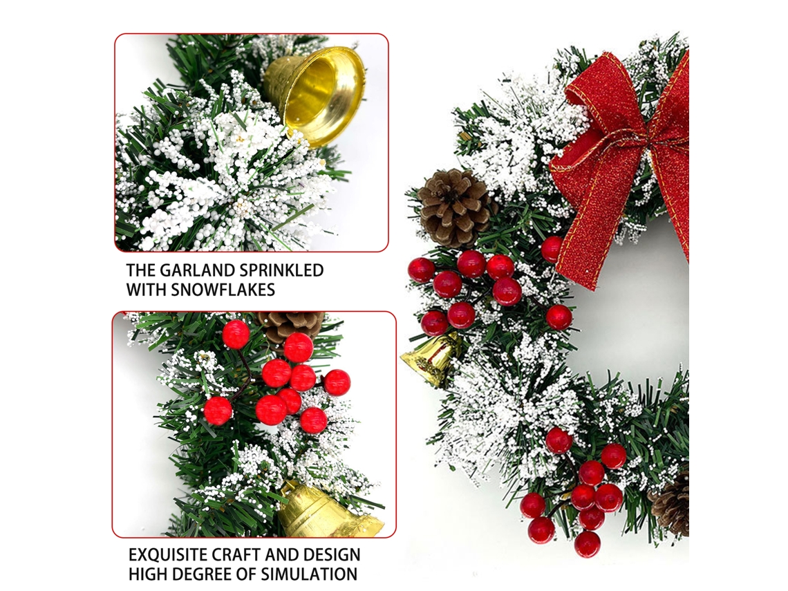 Guirnalda De Navidad Artificial 30cm Para Puerta Frente Con Piñas Campanas Frutos Bowknot Decoración Navideña