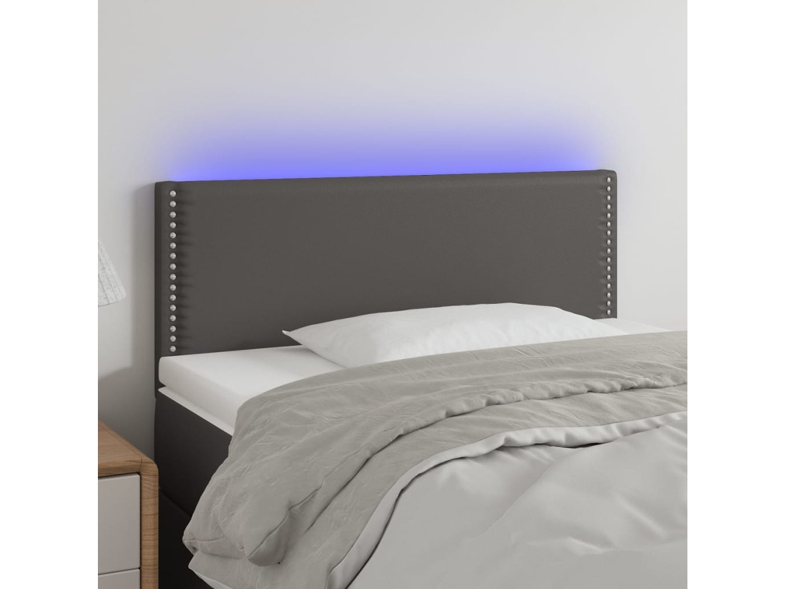 Cabecero Con Led Cuero Sintético Gris 100x5x78/88 Cm