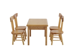 Ats-conjunto De 5 Muebles Miniatsura Para Casa De Muñecas Mesa Y Sillas De Comedor 1:12 Regalo Infantil Color Madera