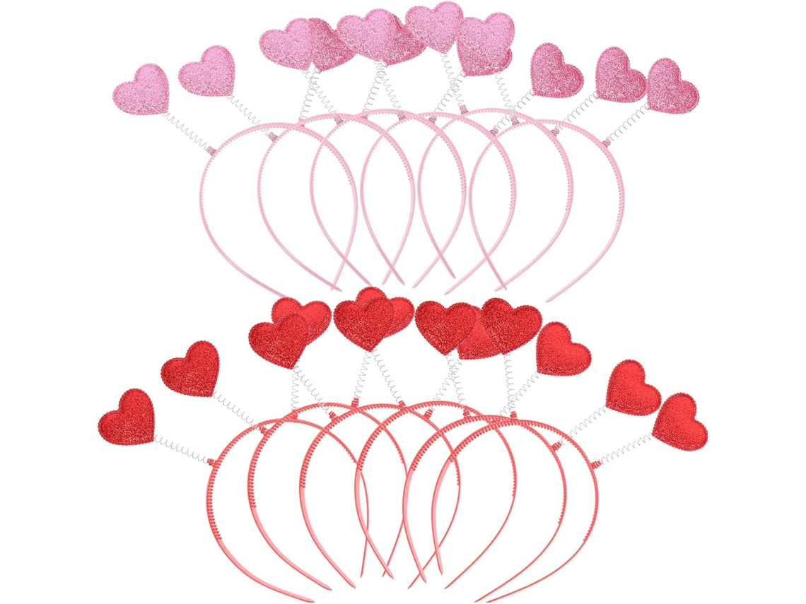 Nuobesty Set De 12 Diademas Decorativas Con Lentejuelas Rojas Y Rosas En Forma De Corazón, Accesorios Para El Cabello Para Fiestas.