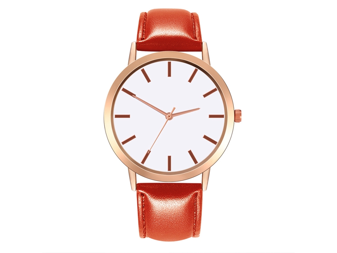 Reloj De Pulsera De Cuero Para Mujer Con Esfera Redonda, Reloj De Cuarzo Informal, Rojo.
