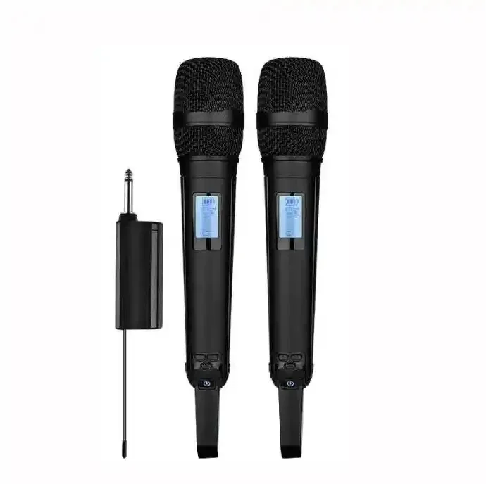 Micrófono dinámico inalámbrico UHF profesional (negro), micrófono metálico.