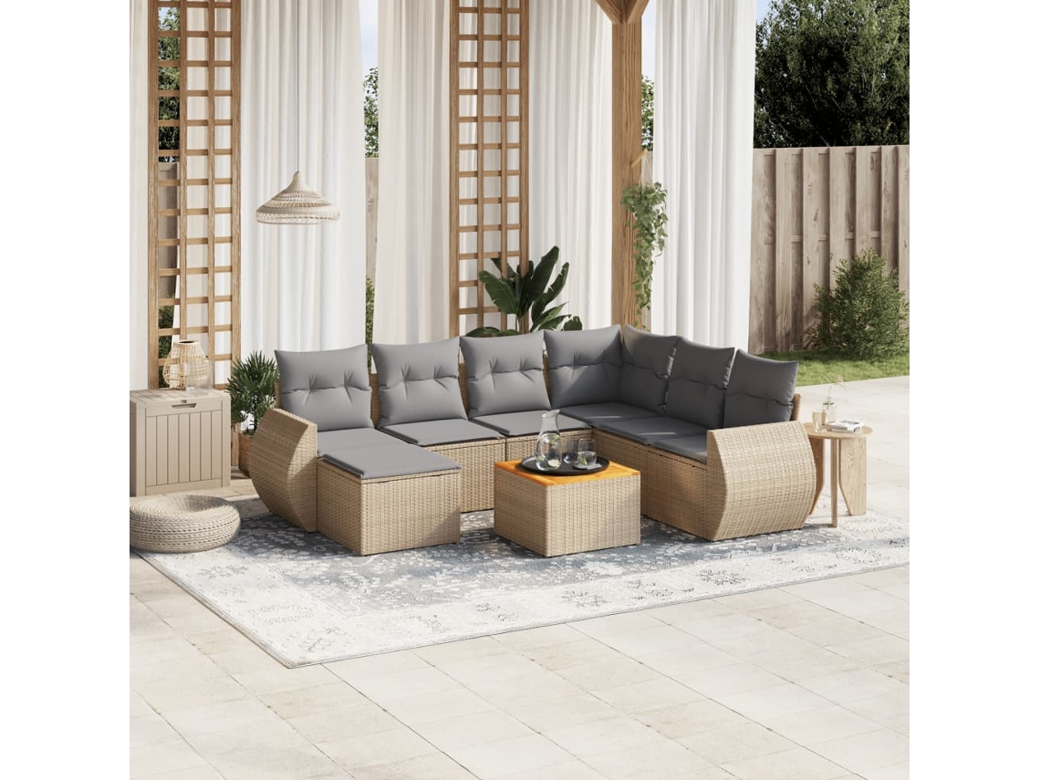 Conjunto de sofá de jardín con cojines, mimbre beige PE Dkd Home Decor