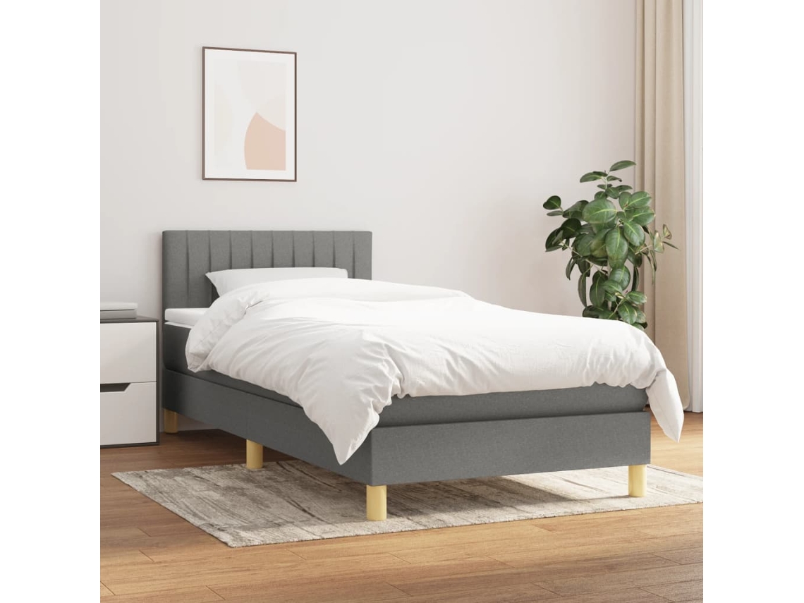 Cama box spring con colchón tela gris oscuro 90x200 cm