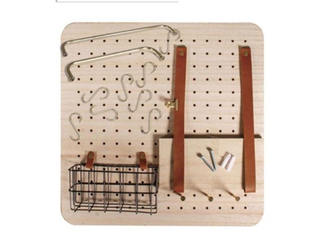 Organizador de pared personalizable con canasta, 2 fijaciones y 8 ganchos de metal