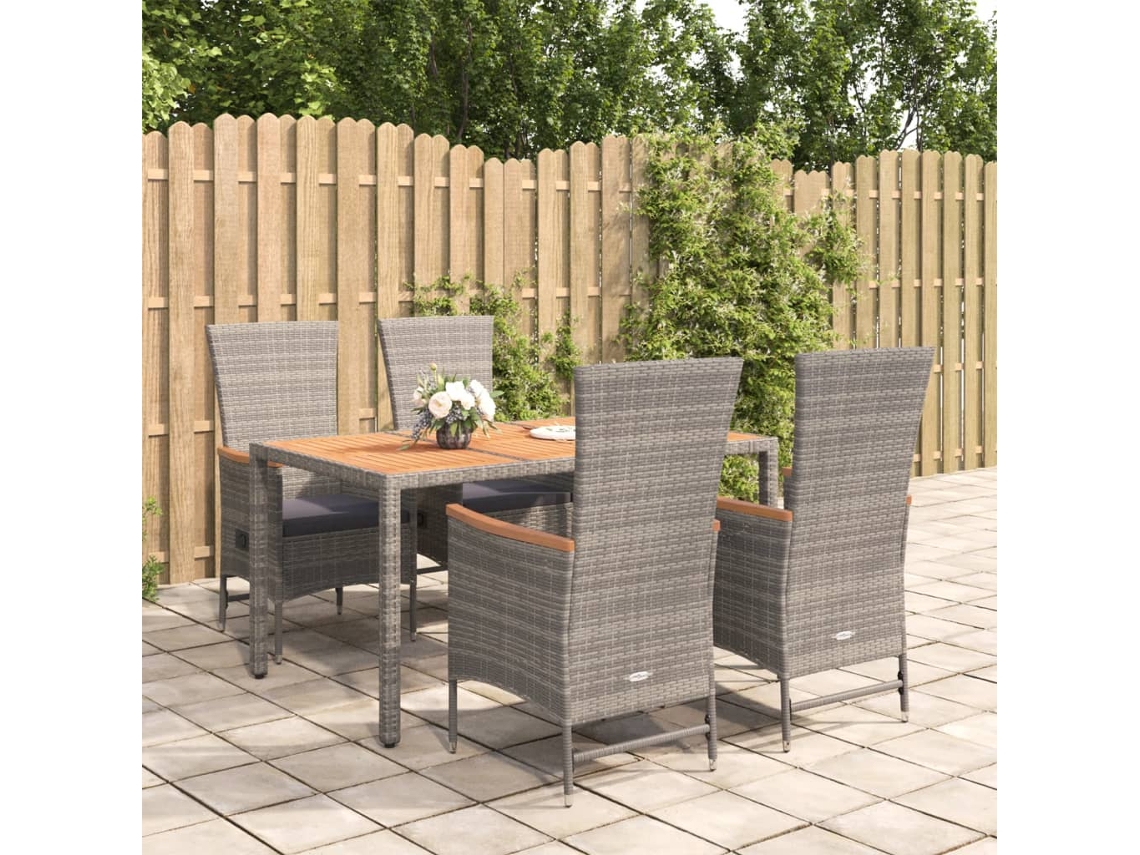 Conjunto de comedor de jardín DKD Home Decor de 5 piezas con cojines, ratán gris