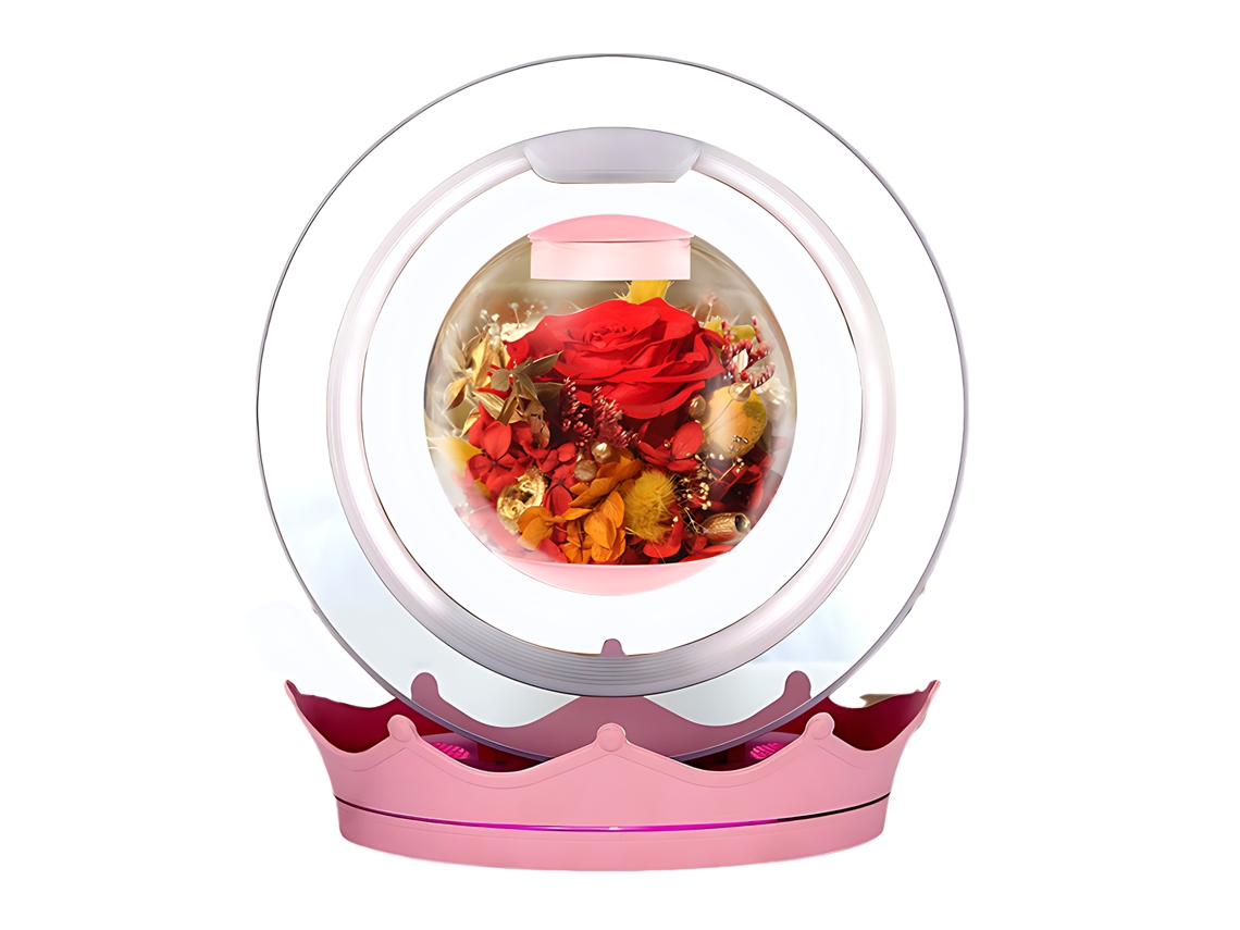 Lámpara magnética rosa con flor preservada y altavoz Bluetooth