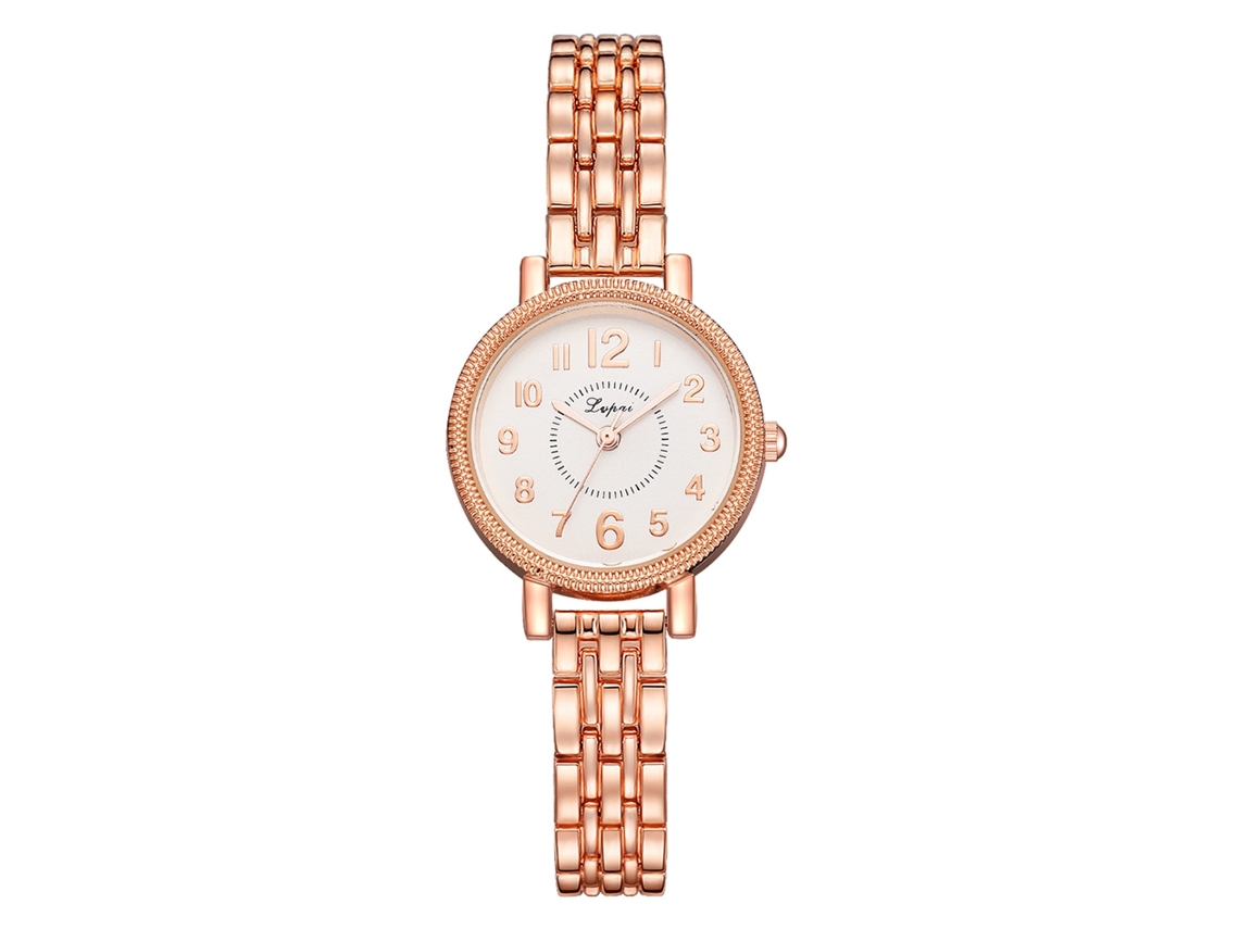 Reloj De Pulsera De Cuarzo Para Mujer Con Correa De Aleación Sencilla, Informal Y Elegante, Oro Rosa + Blanco.