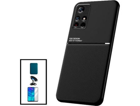 Kit Funda Magnetic Lux, Magnetic Wallet Azul, 5D Full Cover y Soporte Magnético de Coche Xiaomi Poco M4 Pro 5G PHONECARE Negro
