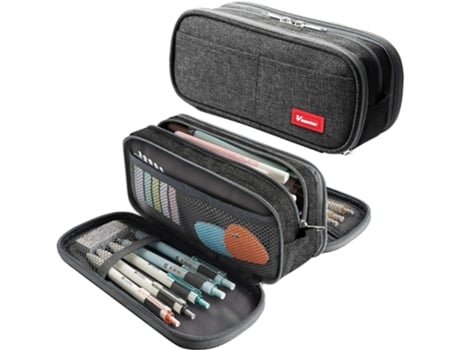 Estuche Escolar Estuche De Lápices De Gran Capacidad Con 3 Compartimentos Bolsa De Almacenamiento De Papelería (Negro) ZMDECQNA