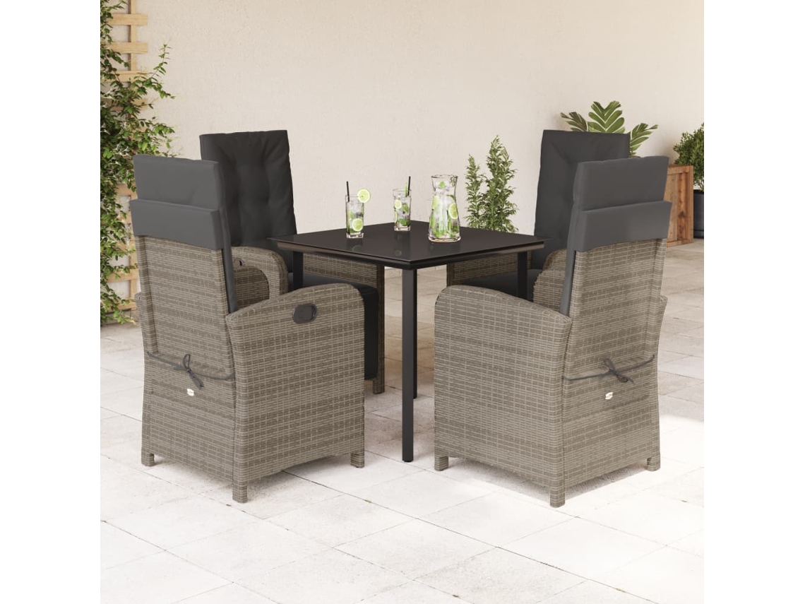 Conjunto de comedor de jardín DKD Home Decor de 5 piezas con cojines, ratán gris
