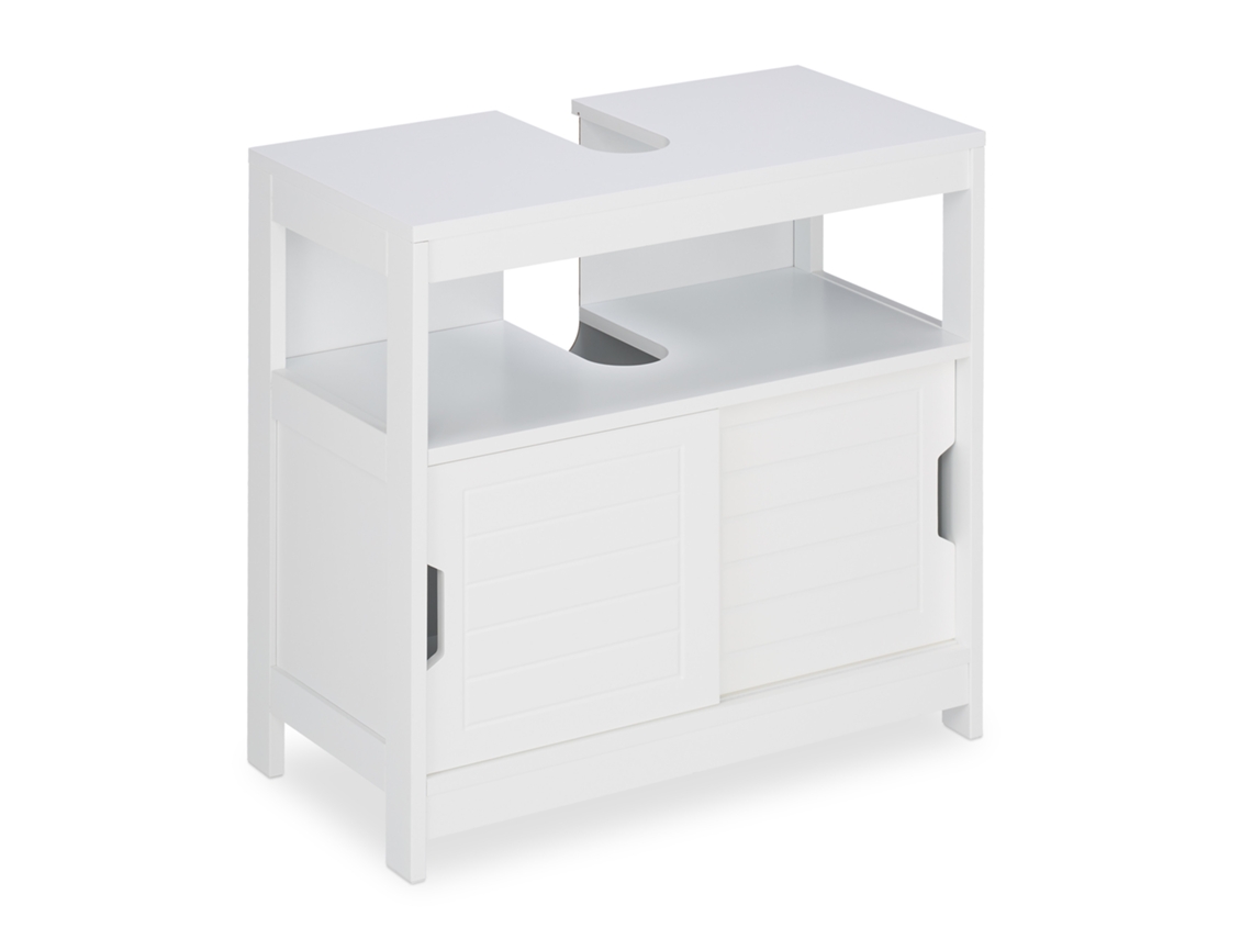 Relaxdays Mueble De Baño Bajo Lavabo, 2 Compartimentos, Puertas Correderas, Hueco Para Sifón, 60,5 X 60 X 30 Cm, Blanco