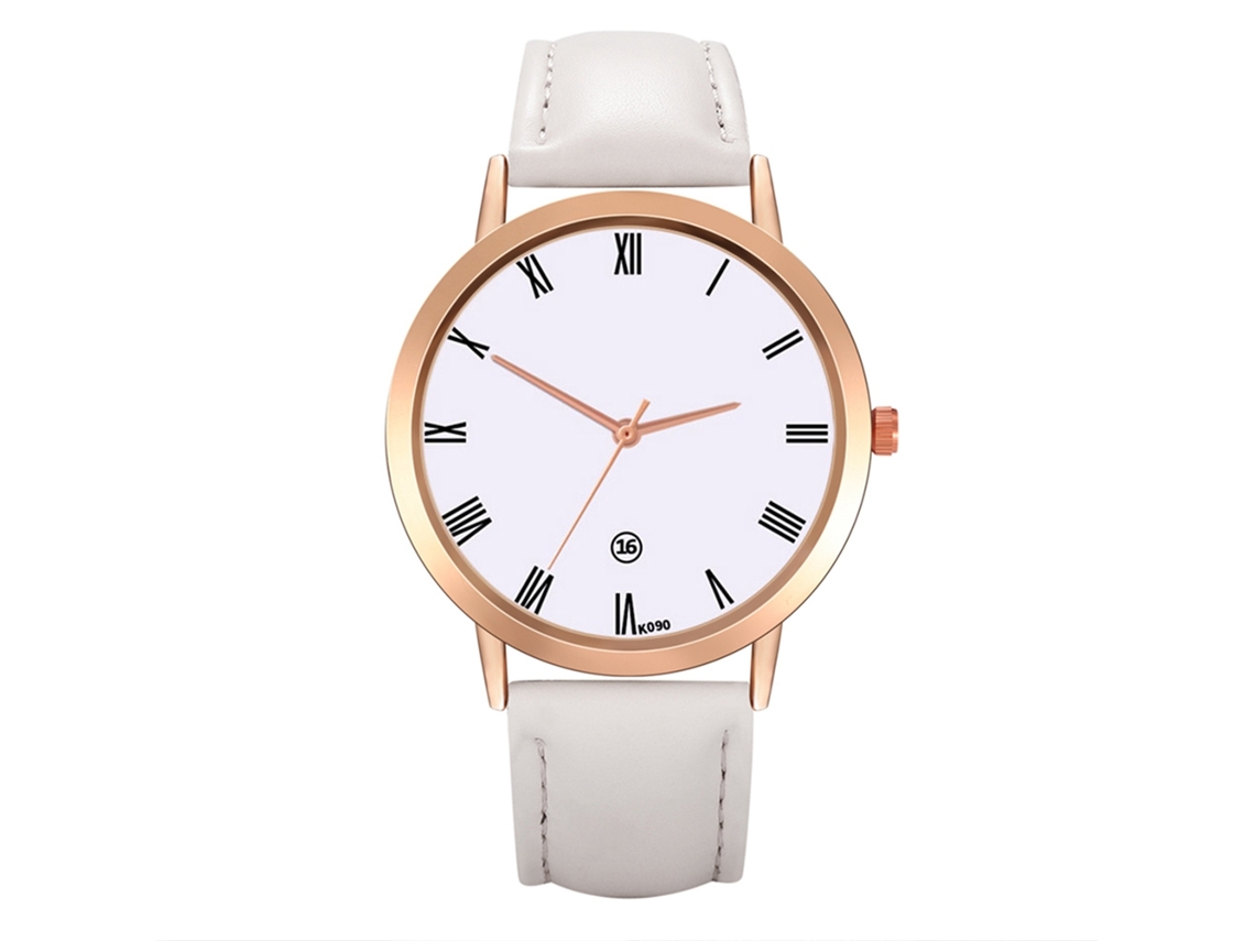 Reloj De Pulsera De Cuarzo Informal Para Mujer Con Caja De Cuero Sintético Blanco Para Estudiantes.