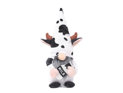 Boneco Gnome Vaca com Garrafa de Leite Suíça Handmade Decorativa Nórdica de Pelúcia