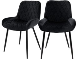 Conjunto de 2 cadeiras de jantar pretas estilo retro assento estofado com aspeto de veludo  81 cm