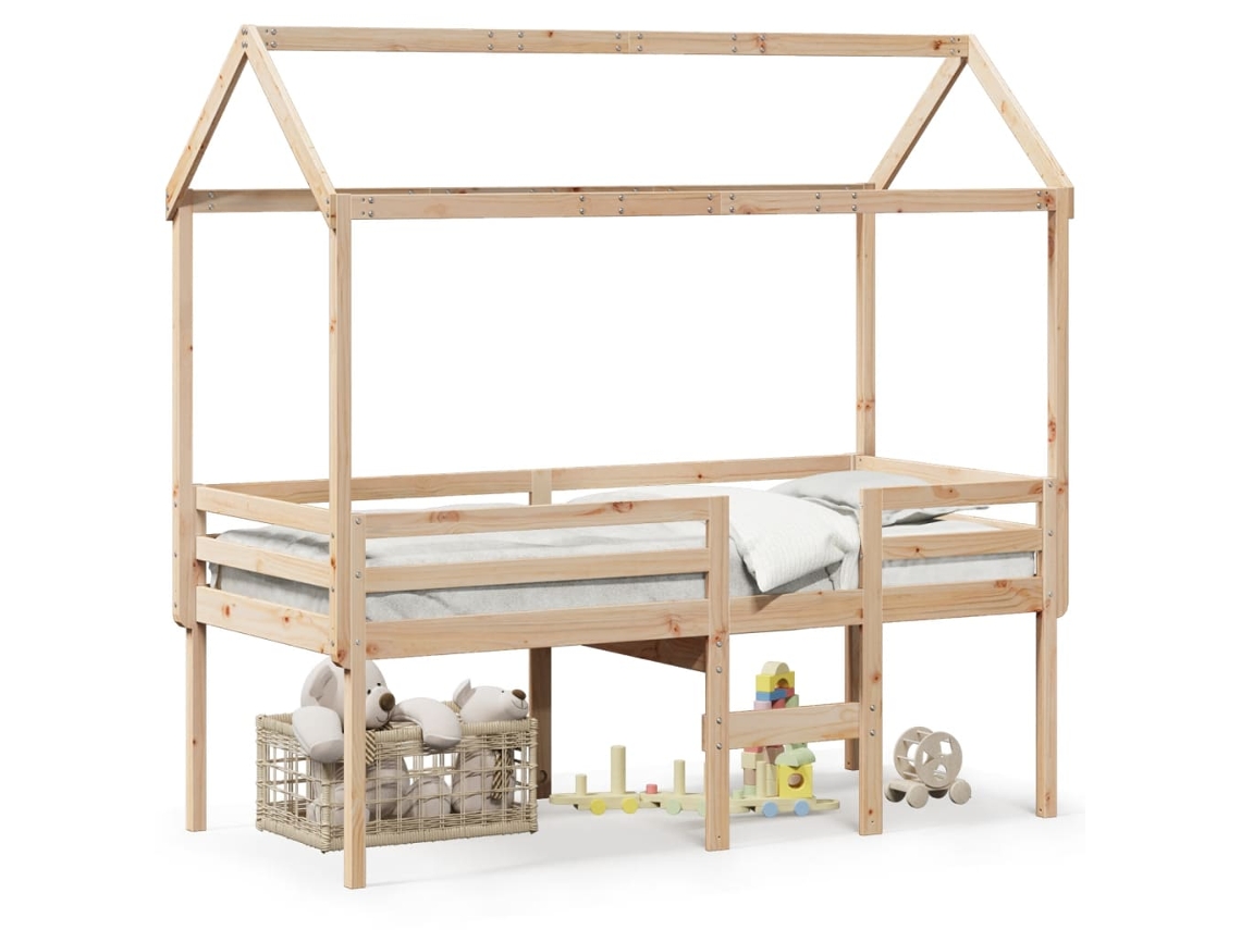 Cama Alta Con Techo 75x190 Cm Pino Macizo Dkd Home Decor